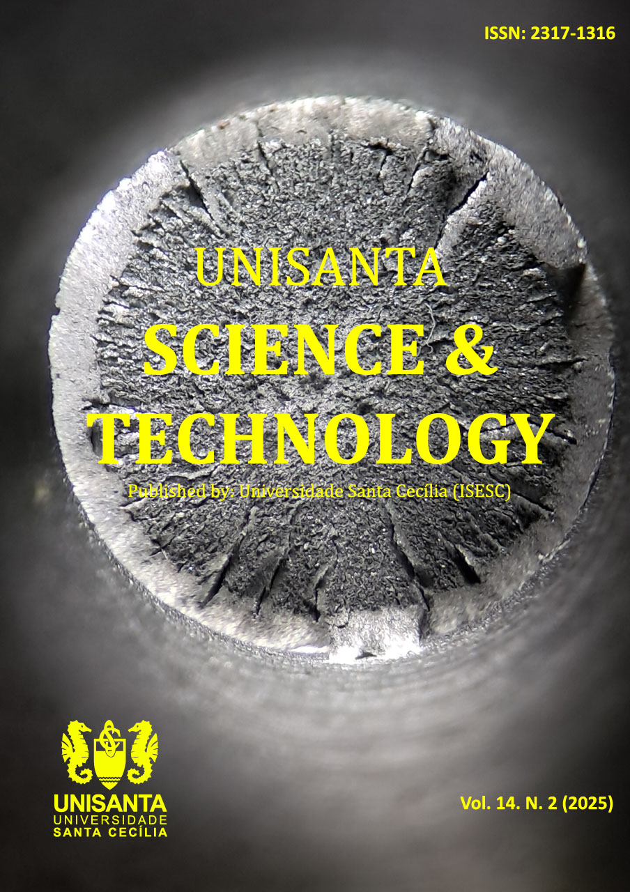 Superfície de fratura mista (fibrosa, radial e cisalhante) de um corpo de prova de tração de aço CA50 testado na máquina de ensaios de tração da UNISANTA.